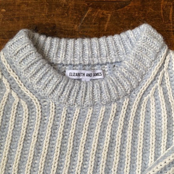 Elizabeth and James Crew Neck Sweater Blue and White Stripes, Chunky Knit Large - Picture 5 of 7